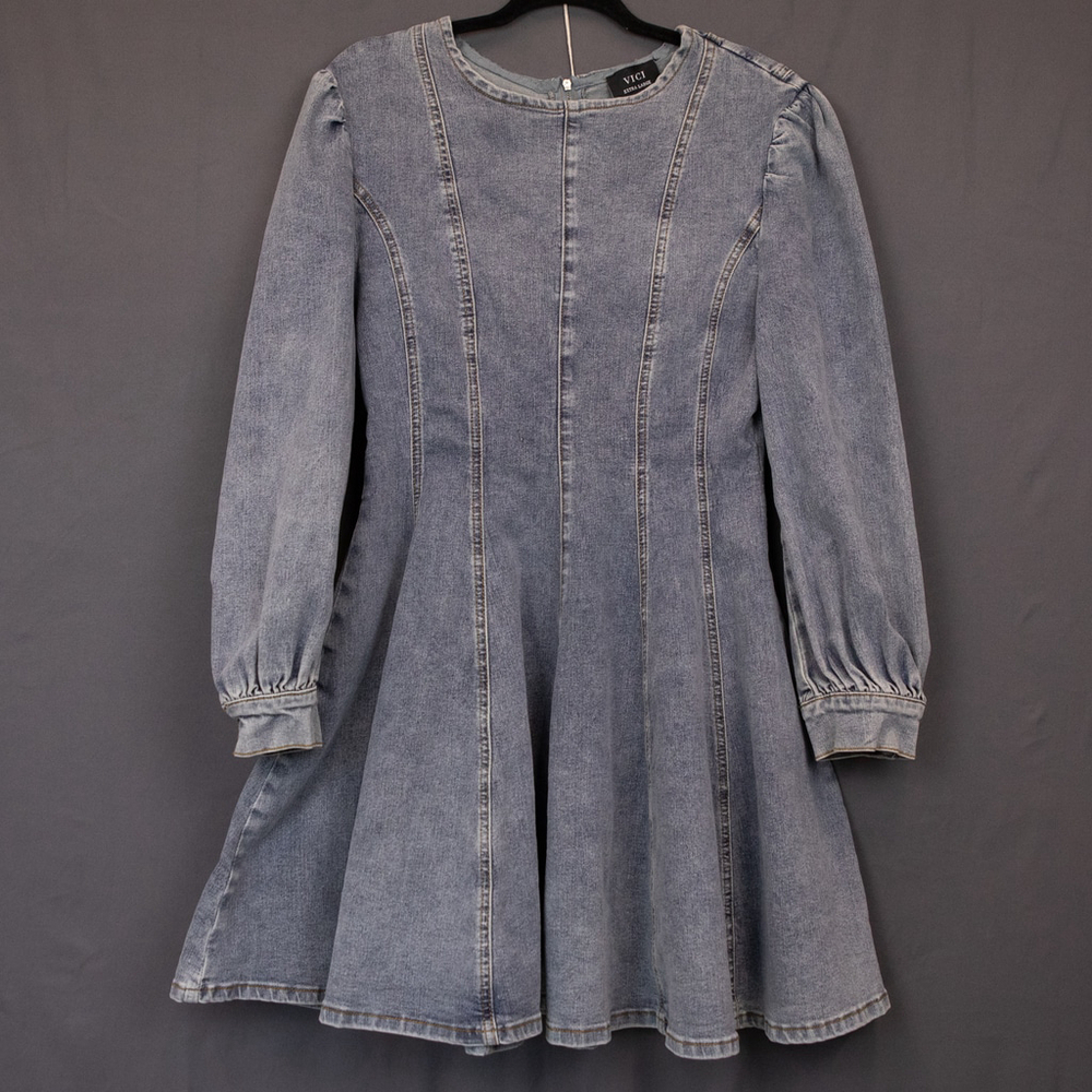 Vici Fade Into You denim mini skater dress-XL